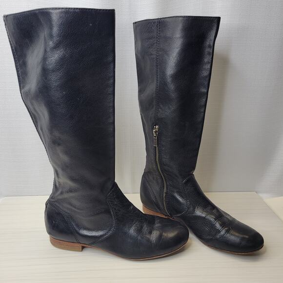 Frye Black Flat Jillian Pull On Tall Boot with Lace Detail, 7M - Picture 1 of 11